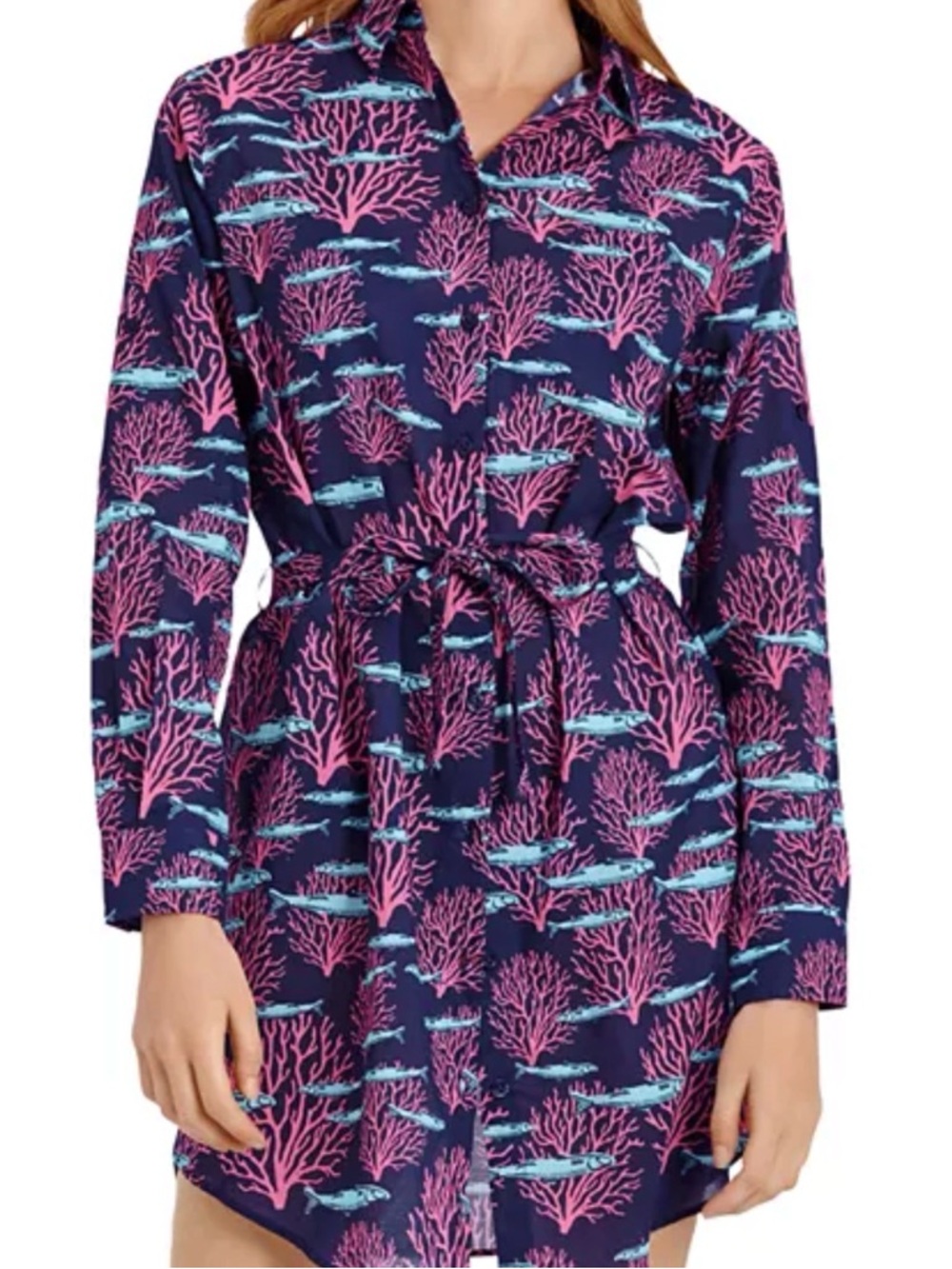 Vilebrequin Florence Coral & Fishes Swim Cover-Up Dress Medium Cotton Coverup